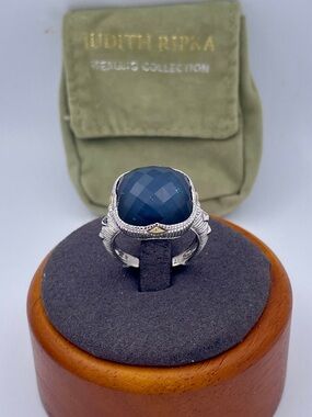 Judith Ripka Hematite Quartz Doublet Ring 18K Gold & Sterling Silver 925 Size 8